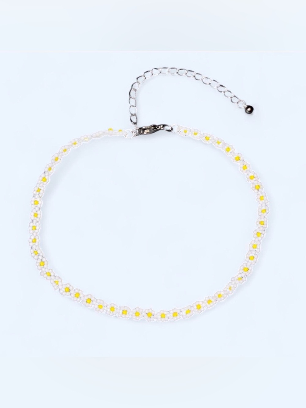 White & Yellow Beaded Daisy Choker Necklace